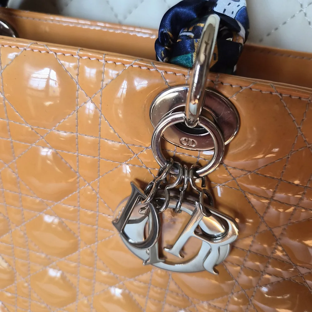Lady Dior Patent Quilted Satchel with Silver Hardware